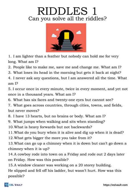 Free Printable Riddles With Answers Worksheets Esl Vault