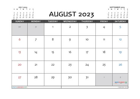 Printable August 2023 Calendar With Holidays 23210