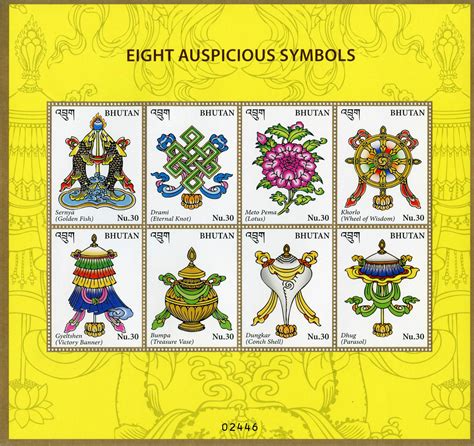 Bhutan 2016 Mnh Eight Auspicious Symbols 8v Ms Buddha Buddhism Stamps