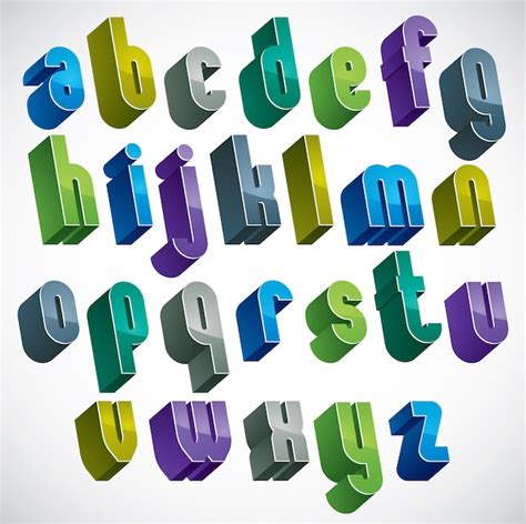 Alfabeto De Letras De Colores 3d Fuente Dimensional En Colores Azul Y