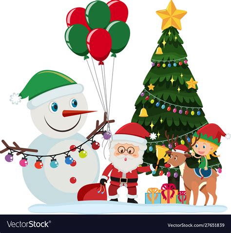 Santa Claus And Snowman Christmas Tree Royalty Free Vector