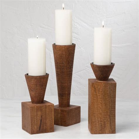 Aubree French Country Brown Wood Candleholder Wood