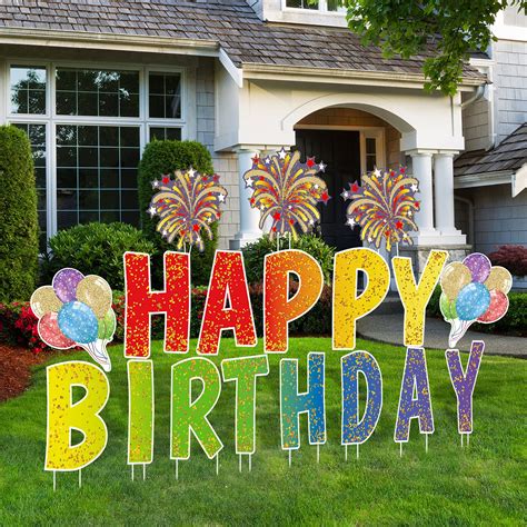 24 Black Happy Bday Yard Signs Outdoor Birthday Lawn Decorations Big