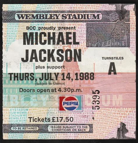 MICHAEL JACKSON TICKET Billet BAD TOUR Stub Wembley Stadium England UK