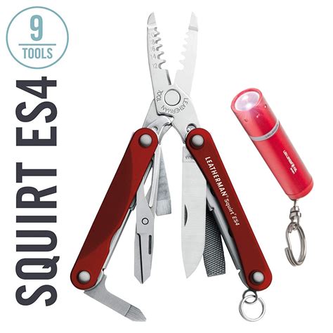 Leatherman Squirt ES4 Keychain Multi Tool, Red With Led  