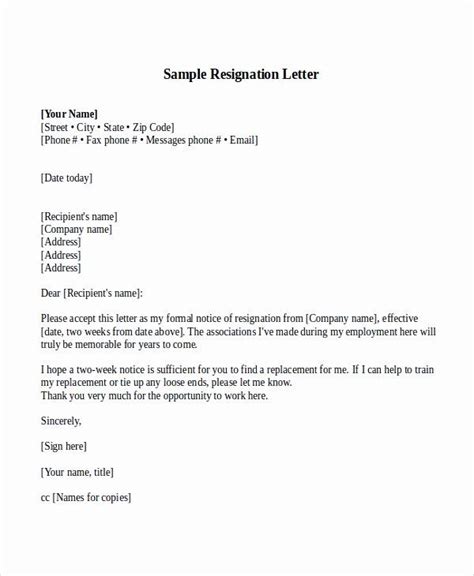 Two Weeks Notice Resignation Letter Brockrosdodson