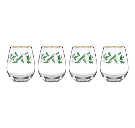 Kitchen Tabletop And Bar Barware Lenox Holiday Stemless Wine Set Of 4 Online Shopping For