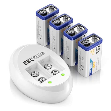 Buy Ebl 4 Pack 9v Batteries Li Ion 9 Volt Rechargeable Batteries With 9v Battery Charger Online