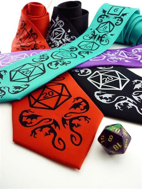 Dice And Dragons Necktie Dnd Rpg D20 Dice Dragon Mens
