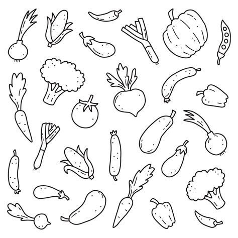 Hand Drawn Set Of Vegetables Vector Illustration Of Doodle Skecth