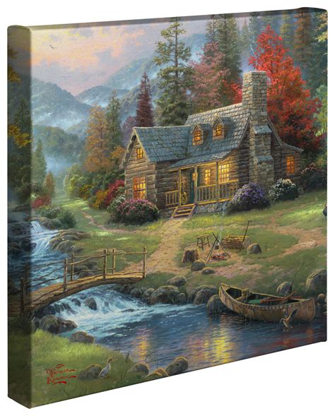 Thomas Kinkade Mountain Paradise 14 X 14 Gallery Wrapped Canvas