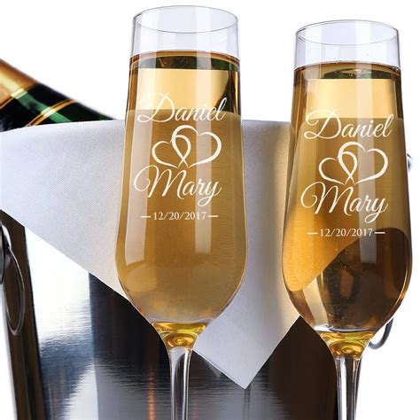 A Set Of 2 Wedding Wine Glasses Personalized Name Drinking Glass Lover Ts Champagne Wine