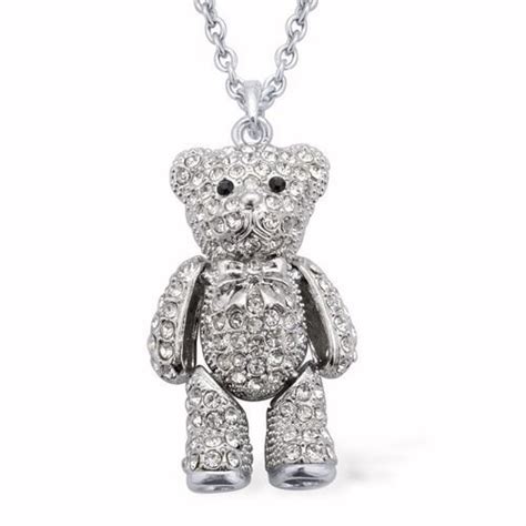 White And Black Austrian Crystal Teddy Bear Pendant With Chain In
