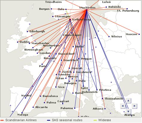 Sas Scandinavian Airlines Route Map Nordic Countries From Stockholm