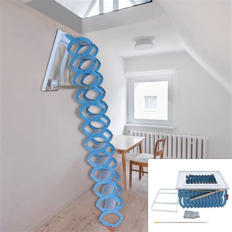 Oukaning 12 Steps Wall Mounted Folding Stairs Retractable Attic Ladder