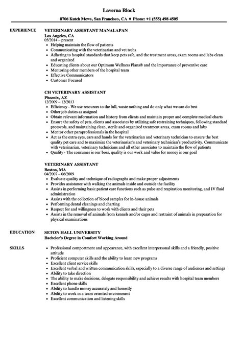 A veterinarian assistant performs a variety of tasks under the supervision of a vet. Veterinary Assistant Resume | Receptionist jobs, Medical ...