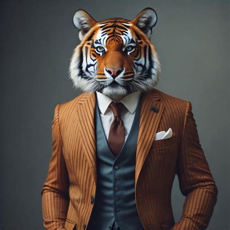Premium Photo A Tiger Wearing A Suit And Tie Stands In Front Of A