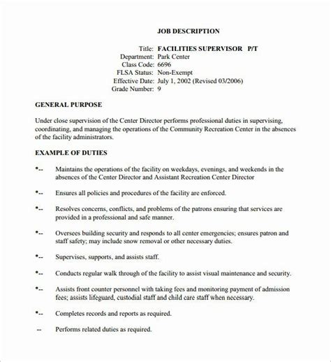 Job Description Format Doc Beautiful 10 Supervisor Job Description