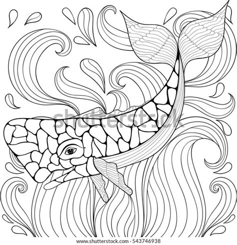 Zentangle Whale Waves Freehand Sketch Adult Stock Illustration