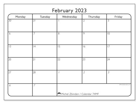 Blank February 2023 Calendar