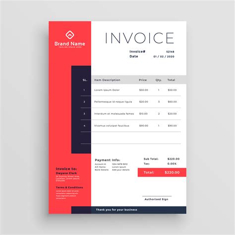 Red Business Invoice Template Design Download Free Vector Art Stock