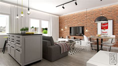 Living room by PEKA STUDIO | Living room and dining room design, Brick living room, Living room loft