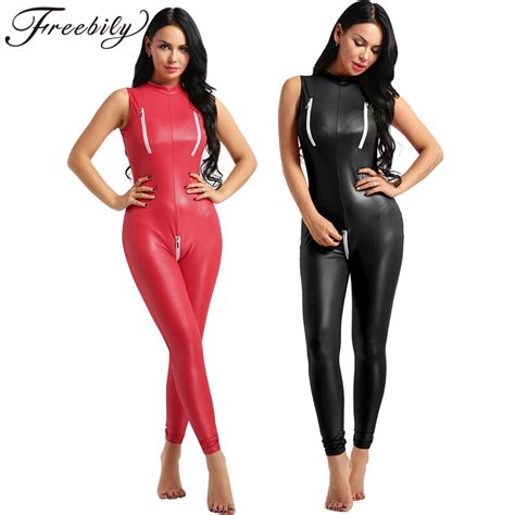 Women Sexy Lingerie Wetlook Patent Leather Night Club Clothing Bodysuit Adult Latex Pvc Catsuit