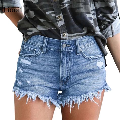 liooil black plus size shorts women casual 2019 mid waist cotton sexy rave jean short fashion