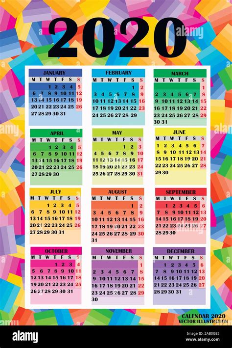 Year 2020 Calendar Colorful Design For Calendar 2020 Calendar For