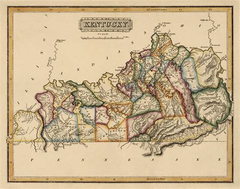 Antique Map Of Kentucky By Fielding Lucas Circa 1817 Drawing By Blue