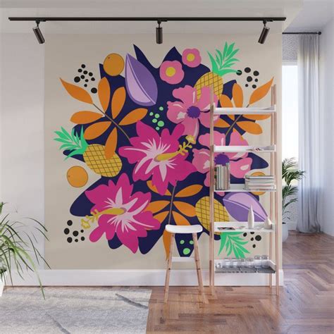 Tropical Design With Flowers Fruits And Leaves Wall Mural By