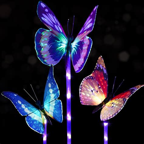 8633 Set Of 6 Solar Powered Flowers With Butterflies Garden Outdoor Led