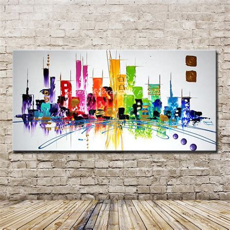 Hand Painted Modern Abstract Decoration Oil Painting Colorful Canvas City Buildings Landscape