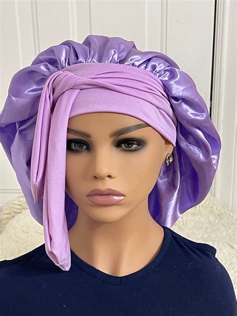 Blue Satin Bonnet With Elastic Band Ties For Natural Hair Etsy Uk