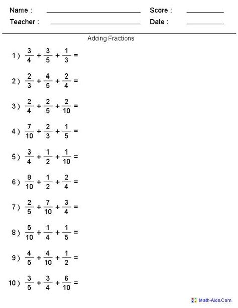 Math Fractions Worksheet
