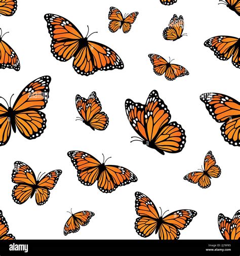 Seamless Pattern With Monarch Butterflies Vector Illustration Stock