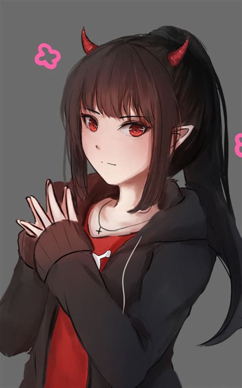 Download 800x1280 Wallpaper Red Eyes Anime Girl Devil