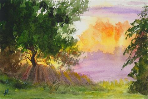Original 4x6 Watercolor Sunrise Landscape Painting Unframed Etsy