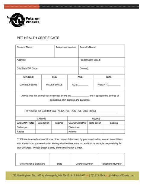 Printable Pet Health Certificate Template Printable Templates