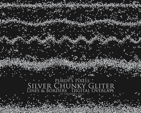 Silver Glitter Digital Overlays 9 Seamless Messy And Chunky Etsy