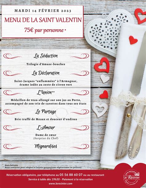 Menu De La Saint Valentin Restaurant H Tel Le Barp Bordeaux Le R Sinier