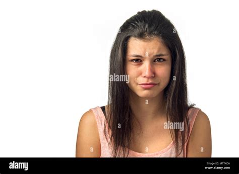 Brunette Teenager Girl Crying With Sadness Expression Stock Photo Alamy