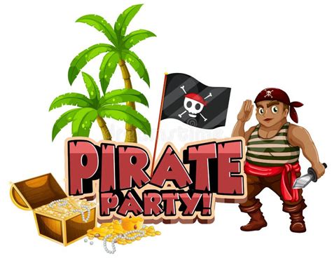 Font Design For Word Pirate Party With Pirate And Gold Stock Vector