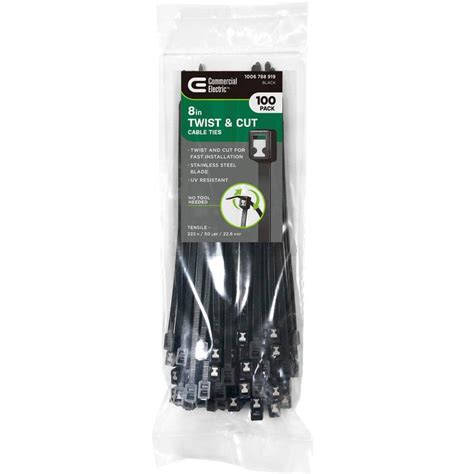 Commercial Electric 8 In Twist And Cut Cable Tie Black 100 Pack