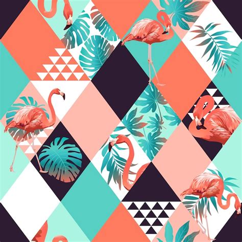 Exotic Beach Trendy Seamless Pattern Patchwork Illustrated Floral