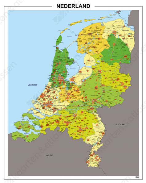 Aan de grenzen liggen de noordzee, duitsland en belgië. Provinciekaart Nederland 1386 | Kaarten en Atlassen.nl