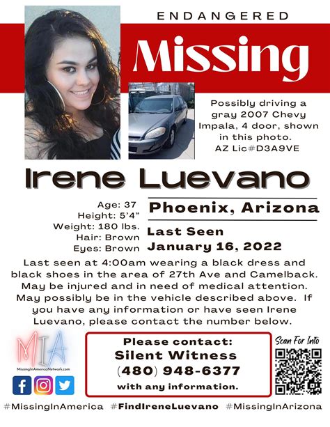 Phoenix Police On Twitter Missing Adult Irene Luevano 37 Year Old Hispanic Female Last Seen