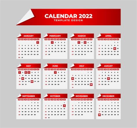 Plantilla De Calendario Rojo 2022 Con Estilo De Plegado De Papel