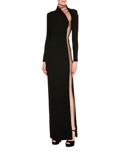 Tom Ford Illusion Panel Silk Long Sleeve Gown Long Sleeve Gown Tom