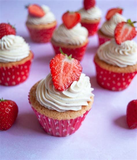 These strawberries and cream cupcakes are made with moist vanilla cupcakes, fresh cream filling with chopped strawberries and the most . Fluffy vanilla cupcakes with softly whipped Chantilly ...